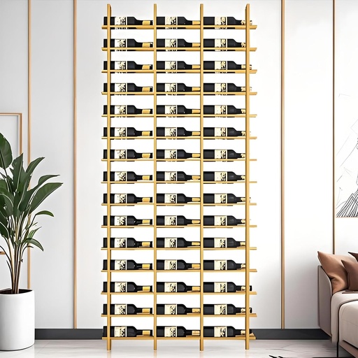 [BRSREYLYDECB6HLJ] Wall Mounted Wine Rack, H 94.49inch, 16 Rows, Gold 48 Bottle Wine Cellar Racks, Metal Wine Bottle Holder for Home Bar, Wine Kitchen Storage (Gold, 3 Columns（48 Bottles）)