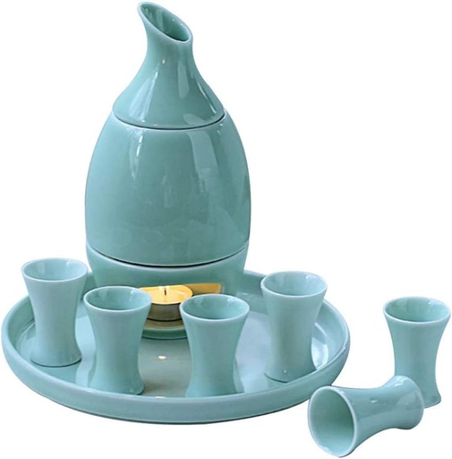 [BRSRA233OEAR623Z] Sake Set Japanese Sake Cup Set with Warm stoves and trays for Home Porcelain Pottery Ceramic Cups Crafts Wine Glasses 10 Piece,Blue