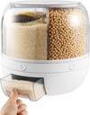 Grains Storage Dispenser, 6 Grids Beans Container Storage with Sealed lid 13LBS Grain Container Distribution Bucket 360° Rotating Round Food Dispenser One-Click Output Rice Storage