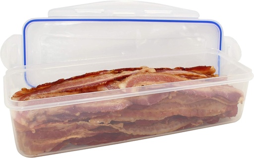 [BRSWYAL7CF4GAH3V] TriPi Plastic Storage Container for 2lbs Cooked or Uncooked Bacon, Meat, Food - Fresh Seal - Refrigerator, Freezer, Dishwasher, and Microwave Safe. Food Grade BPA Free