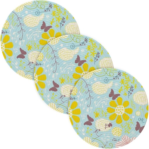 [BRSREAIKBMBAOAA3] 3 Pcs Trivet Holder for Crock Pot 15in Cooking Potholder Set Holder Kitchen Aid accesorios para mesa de comedor Spring Flowers Light Color