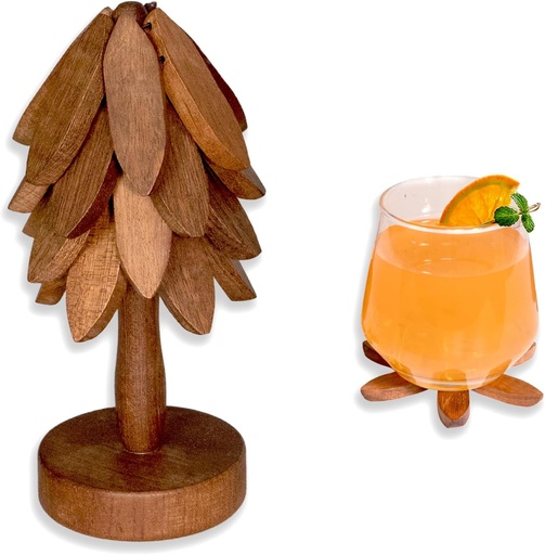 [BRSRE2Y6OQPA2ET7] Yuoyar Coasters, Wooden Tree-Shaped Sapeli Wood Drink Coasters Set for Coffee Table, Kitchen Table Decor