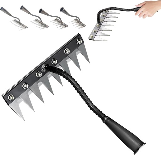 [BRSREZQYABYGG3AY] Iron Rake 2.0, Upgraded Iron Weeding Rakes 2.0, Iron Rake for Gardening and Weeding, Multifunctional Heavy-Duty Iron Rakes Gardening Hand Weeder Tools, Durable ＆ Lightweight (8 Teeth)