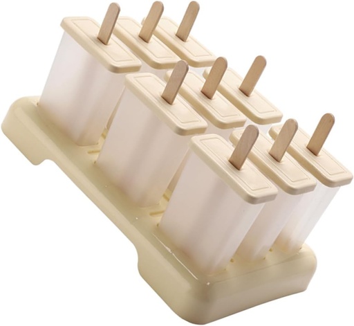 [BRSREBQ6AQORA2Y3] DIY Popsicle Molds Plastic Ice Pop Trays with Sticks Beige Reusable Non-stick Ice Cream Maker for Healthy Homemade Chilled Treats