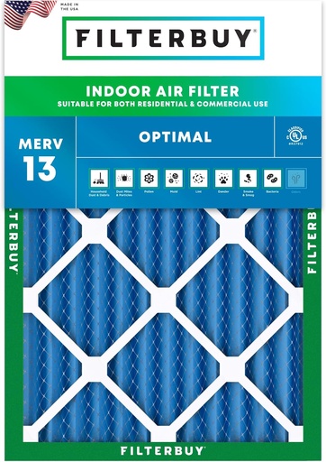 [BRSRAEAHDEBWO3DG] Filterbuy 16.25x21.25x2 Air Filter MERV 13 Optimal Smoke & Allergy Defense (1-Pack), Electrostatic Pleated HVAC AC Furnace Filters Replacement, Made in USA (Actual Size: 16.25 x 21.25 x 1.75)