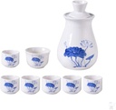 White Ceramic Japanese Sake Set Handicraft Sake Cup Cold/Hot/Tea/Sake Cup Japanese Sake Set Blue Lotus Small Sake Cup Wine Bottle