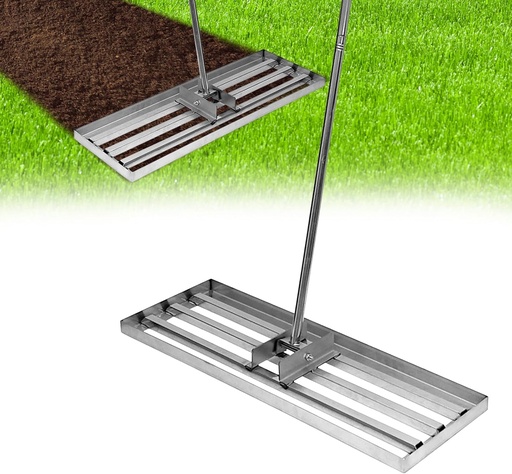 [BRSREFIZOICRQDQ7] Lawn Leveling Rake,Steel Leveling Rake for Soil,Yard Dirt Leveling Rakes for Grass,Lawn Leveling Tool with Adjustable Handle (Sliver Steel 30”x10”)
