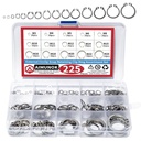 225Pcs External Retaining Rings Snap Rings Assortment Kit, 304 Stainless Steel External C-Clip Set, 15 Sizes Circlip Snap Rings M3 - M25