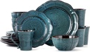 Elama Lavish Blue 16 Piece Round Stoneware Dinnerware Set in Blue