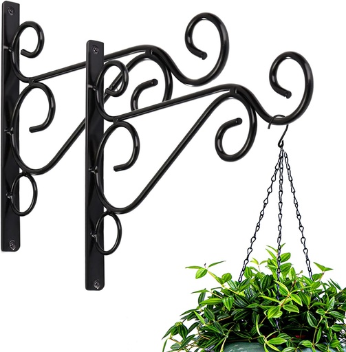 [BRSWGBDQBYJQG2Y2] KABB Pack of 2 Black Iron Outdoor Hanging Brackets Wall Hooks for Bird Feeder Lanterns Wind Chimes with Screws