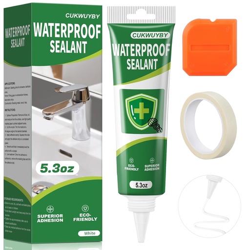 [BRSREAT5PJ5RUCLO] 1 Pack Silicone Caulk 5.2 Oz Squeeze Tube Waterproof Silicone Sealant for Kitchen Bathroom Stronger Adhesion White Caulk for Window Toilet Sink Door Caulking Sealant with Tape and Scraper