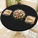 Round Spandex Tablecloth, Elastic Fitted Waterproof Tablecloths for 45"-56" Tables, Stretch Washable Picnic Table Cover for Camping, Dining, Indoor and Outdoor, Black