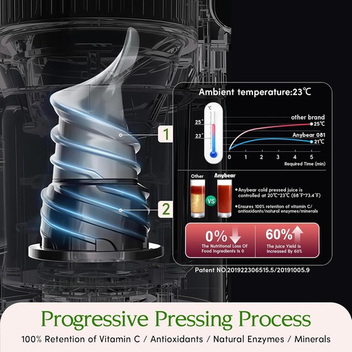 [BRSREHYRDIHRAADP] Anybear Cold Press Juicer with 4.9" Large Feed Chute, 350W Masticating Juicer Machines with Dual Slow-Squeezing Technology for Whole Fruits & Veggies with High Yield | BPA-Free Tritan (Silver Gray)