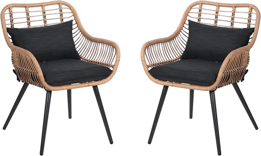 [BRSROZYEBUORQETO] Verano Garden Set of 2 Patio Dining Chairs, Outdoor Wicker Seating Set with Soft Cushion for Indoor & Outdoor Use, Modern Wicker Dining Chairs for Backyard