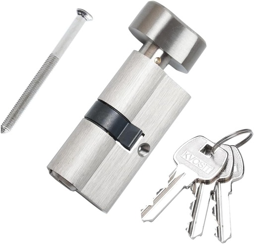[BRSROZIOBUNQ2F36] 60MM Solid Brass Lock Cylinder with 3 Brass Keys Satin Nickel Color Cylinder Door Lock Replacement (Color:Satin Nickel, 60MM-Thumbturn,Material: Brass)