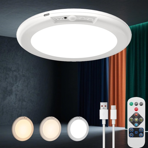 [BRSRAHANBECWCYLL] Rechargeable Battery Operated Ceiling Light No Wiring，Magnetic Motion Sensor Ceiling Light with Remote for Shower Closet Stairs Shed Hallway Bathroom Garage，7.5in