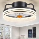 Ceiling Fans with Lights - 13" Bladeless Flush Mount Ceiling Fans with Remote and Led Light, 3CCT 6 Speeds 2 Timer, Black Low Profile Ceiling Fan Light for Modern Indoor Bedroom