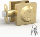 Mega Handles Laura Deadbolt Lock - Heavy Duty Square Locking Deadbolt for Left Or Right-Handed Doors, Dead Bolt Locks for Interior Doors & Exterior, Screws Included - Satin Brass