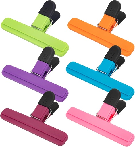 [BRSREHQZCMCGC3Y7] OWLKELA Chip Clip, 6 Pack Colors Wide Open Bag Clips for Food Storage, Heavy Duty Seal Grips Plastic Food Clips for Snack, Food Packages (6 inch x 3.4 inch)