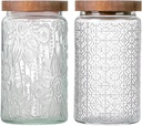 Vintage Glass Jars with Wooden Lids, 2 Pack 34 oz Airtight Glass Food Storage Containers Sets for the Kitchen, Sugar Coffee Candy Spice Cookie Tea Pasta