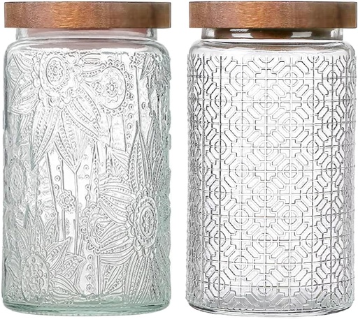 [BRSROCY6BV7RECT6] Vintage Glass Jars with Wooden Lids, 2 Pack 34 oz Airtight Glass Food Storage Containers Sets for the Kitchen, Sugar Coffee Candy Spice Cookie Tea Pasta