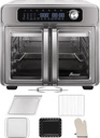 Extra Large French Door Air Fryer Toaster Oven Combo, 24 Cooking Functions and Digital Controls, 6 Accessories Included, Stainless Steel Finish, 26QT Capacity, Fits 12" Pizza, Rotisserie 6lb Chicken