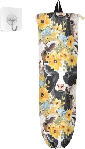 [BRSROBT6AR5QE3DB] Plastic Bag Holder Cow Sunflower Grocery Bag Organizer,Reusable Shopping Bag Organizer,Storage Dispenser ​for Home Kitchen Decor 202a3811