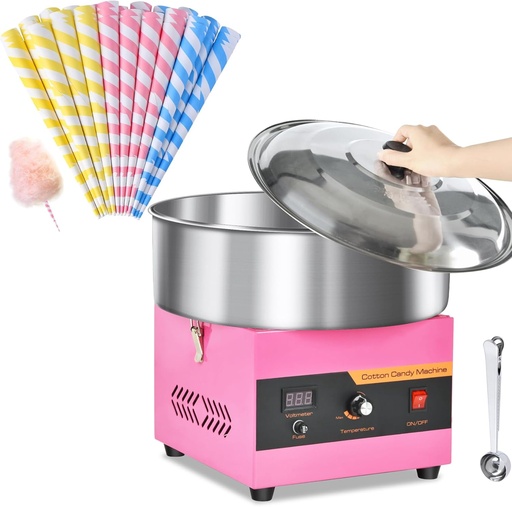 [BRSREGTQCUORY2T3] Cotton Candy Machine Commercial & Cotton Candy Cones for Cotton Candy Making, Candy Floss Machine with Stainless Steel Bowl and Sugar Scoop, 60PCS Colorful Sticks for Kids Birthday, Family Party