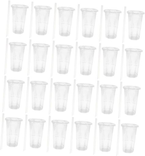[BRSREAINCNYRQCLP] 50 Sets Clear Disposable Drinking Cups with Flat Lids and Thick Straws PP Material Cold Beverage Cups for Iced Coffee Smoothies Outdoor Use