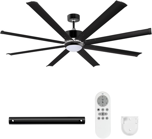 [BRSRAEIHBEMAACL3] 72" Ceiling Fans with Light and Remote, Energy Saving Super Quiet 6-Speed Ceiling Fan with 3CCT Dimmable Light for Farmhouse Gym Garage Indoor Outdoor, 8 Aluminum Blades, Reversible, Black