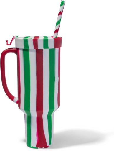 [BRSRAGA7OYORYCAY] Silipint: Silicone 64oz Straw Tumbler: Poinsettia Stripe - WTFumbler, Unbreakable, Holiday & Christmas Gift, Dishwasher-Microwave-Freezer-Oven Safe