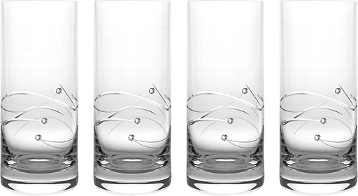 [BRSWGZQKAQGQ4E3F] Barski - Handmade Glass - Sparkle - Highball Glass - Decorated with Real Crystal Diamonds - 14 oz. - Made in Europe - Set of 4