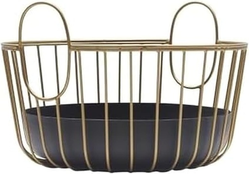 [BRSREAQRCENQGA32] Gourmet Basics by Mikasa Aztec Gold-Finish Metal Fruit and Vegetable Storage Basket, Kitchen Countertop Centerpiece with Black Inner Wire Basket