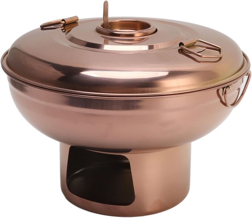 [BRSRMCQRBUHG2EQ7] 410 Stainless Steel Rose Gold Charcoal Hot Pot, 25.1oz, Polished, Circular Design, With Lid, Includes Milk Tea Hot Pot, Cover, Chimney Cover