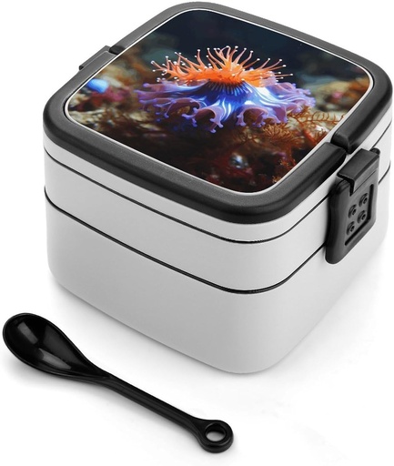 [BRSREHQROR7QYFLU] Adult Double-Layer Bento Box Nudibranch Portable Lunch Box with Spoon And Invisible Handle Leakproof Microwave-Safe Food Container for Work Travel Camping