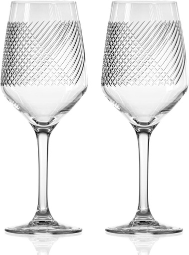 [BRSREZAPC4CBAALL] Rolf Glass Bourbon Street White Wine Glass | Set of 2 Stemmed Glasses | 10.75oz Lead-Free Tumblers | Diamond-Wheel Engraved and Polished | Classically Modern Designs | Made in the USA