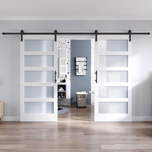 [BRSRE2YCBUIWOYDH] Double 34x84 Inch Glass Sliding Barn Door Slab and 6ft Hardware Kit Included