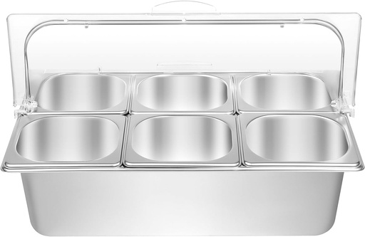 [BRSREZIRBFYBE3A7] Ice Food Serving Display Container and Clear Roll Top Cover Stainless Steel Food Serving Tray Buffet Condiment Dispenser Display Rack for Restaurant Hotel Kitchen Party