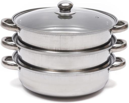 [BRSROZYBCIMQAYDX] 3-Tier Stainless Steel Steamer, Binaural Soup Steamer Steamer Multifunctional Kitchen Steamer with Handle, Meat and Vegetable Cooking Steamer for Vegetable Dumplings Meat Pasta