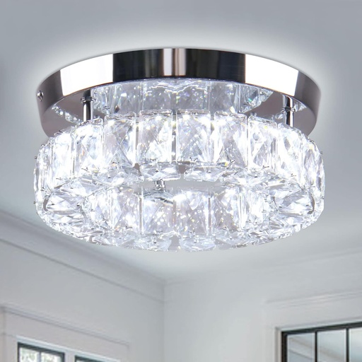 [BRSRMHD2CUOQICY7] 9.8" Crystal Flush Mount Ceiling Light Fixtures LED Round Mini Chandelier Light Fixture Ceiling Lamp for Kitchen Hallway Foyer 15 W 6000K