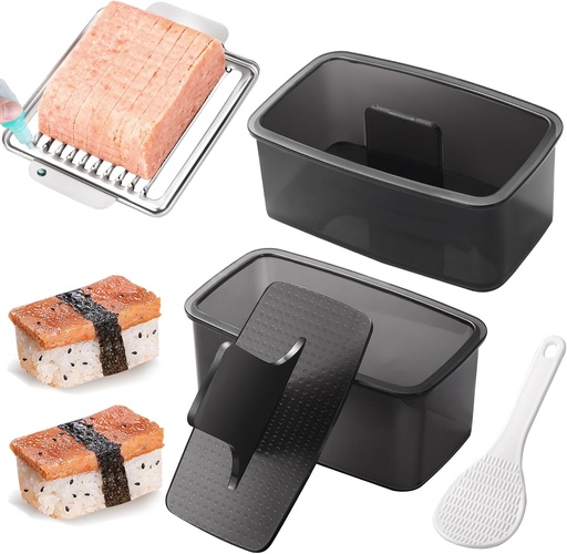 [BRSREZY6CUMAEAAU] Musubi Press Mold Kit, 2 Pack Clear Musubi Maker with Stainless Steel 304 Luncheon Meat Slicer for SPAM