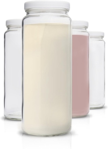 [BRSW2FI6PJ7AACQY] All About Juicing Glass Bottles Set - 32 oz Jars, 4 Pack Wide Mouth with Lids for Juice, Smoothies, Water, Milks, Beverage Storage - Large Jug, Clear, Durable, Reusable, Dishwasher Safe, Leak Proof