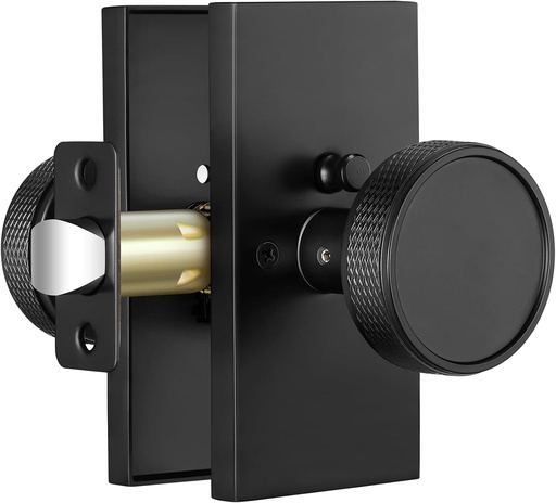 [BRSREEAEPMMAIHLP] Zinc Alloy Heavy Duty Privacy Black Door Knobs, 1 Pack Anti-Slip Modern Door Knobs Interior Rectangle, Door Knob with Lock for Bedroom, Bathroom