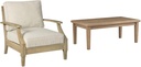 Signature Ashley Clare View Lounge Chair + Gerianne Rectangular Coffee Table Outdoor Set, Beige