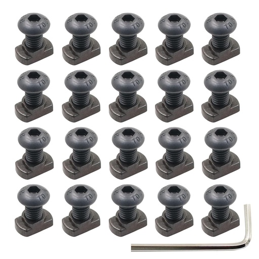 [BRSRACABAECWY23K] 24 Sets M5 Mlok T-Nuts & Screws Replacement Sets Steel, for Mlok System Accessory Installation, with Allen Key (M5-Button-Head Cap)