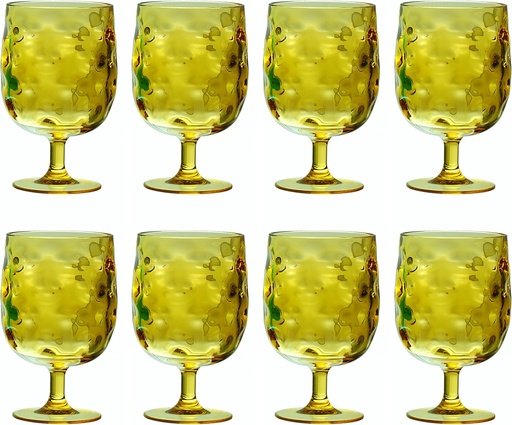 [BRSWG2QBOAHBEAIV] QG Set of 8 Colorful Stackable 12 oz Acrylic Plastic Drinking Glass Tumbler Set Yellow