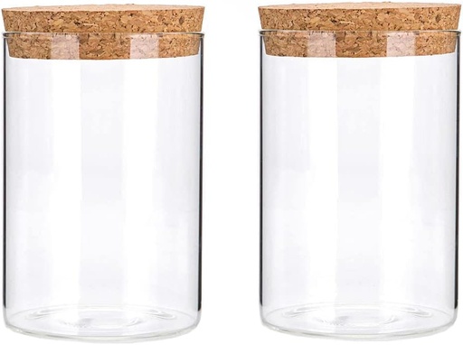 [BRSW2AQYDIMQIDQY] 2PCS 300ml/10oz Glass Food Storage Containers Kitchen Storage Containers With Cork Lids Empty Clear Glass Bottles for Coffee Bean Dry Goods Tea Storage