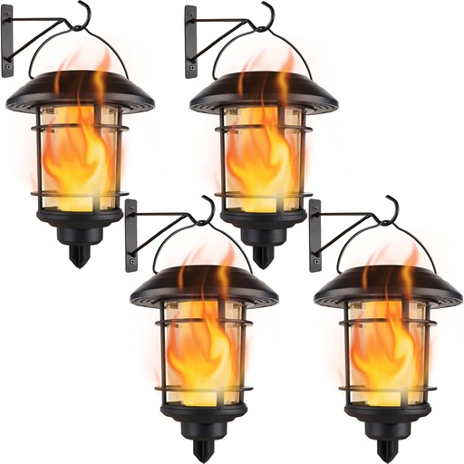 [BRSROAAFOEIBG23H] Dynaming 4 Pack Solar Flame Wall Lanterns Outdoor, Solar Powered Wall Mounted Sconce Lights, Flickering Flame LED Light Auto On/Off Hanging Lights, Waterproof for Garage Stair Patio Porch Yard