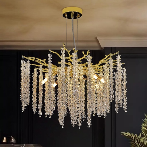 [BRSROHQFBYFREYDL] Modern Tree Branch Crystal Chandelier Luxury Gold Raindrop Pendant Lighting 23.6" Contemporary 8-Light Chandeliers for Dining Room Kitchen Bedroom Living Room