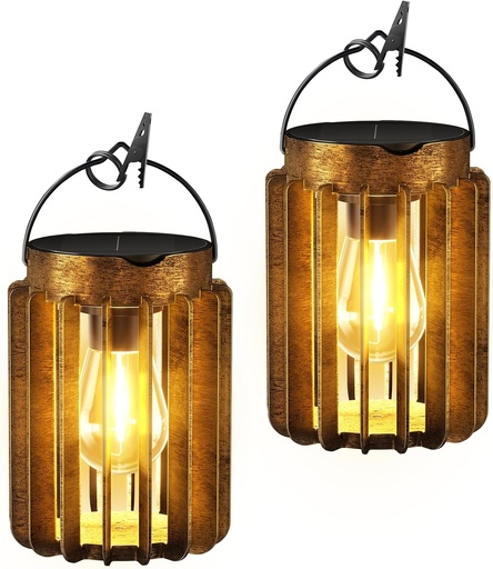 [BRSREYIKCACWC2A2] Solar Lanterns Outdoor Waterproof, Brighter Up to 12 Hrs Outdoor Hanging Solar Lights, Outside Hanging Lanterns for Garden Porch Patio Yard Decor, Gifts for Women Mom Father 2 Pack